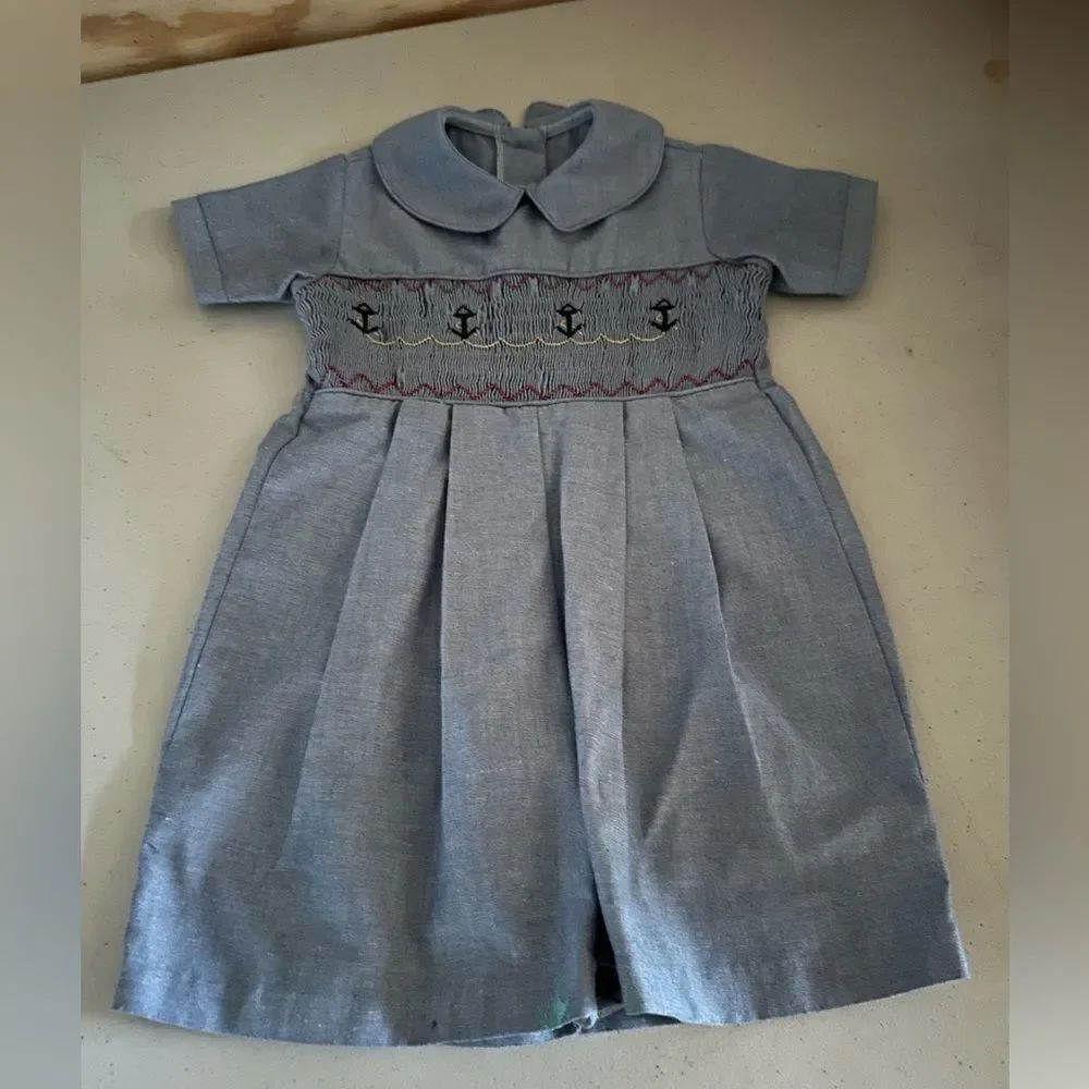 Strasburg Adorable Blue Baby Dress with Anchor Embroidery